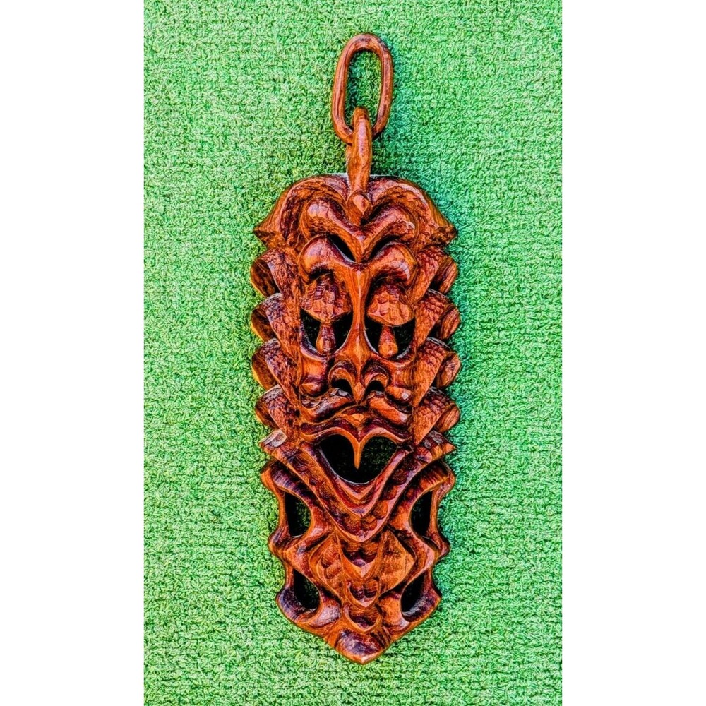 Small Vintage Hand Carved Solid Wood Tribal Hawaiian Polynesia Tiki Mask Art EUC